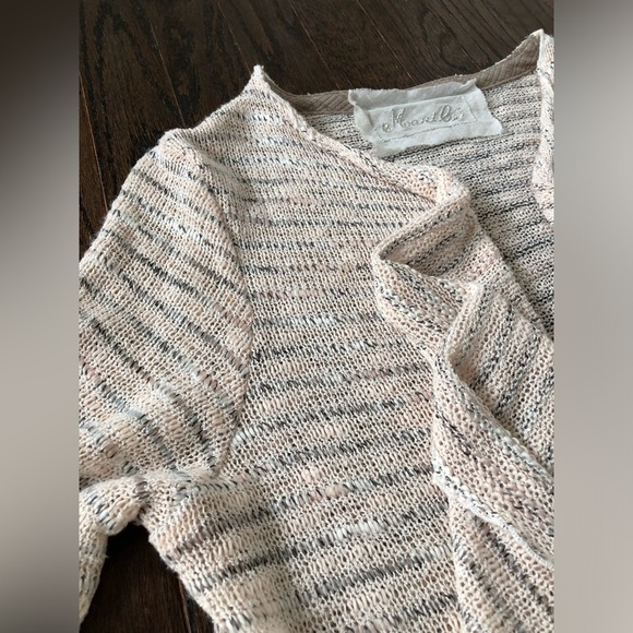 Marilu’ Women’s OSFM Linen 1/2 Sleeves Open Front Waterfall Beige Knit Sweater - Picture 6 of 11